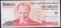 7.EMİSYON 10 000 000 LİRA A42 452723 ÇÇT eski kağıt para koleksiyon