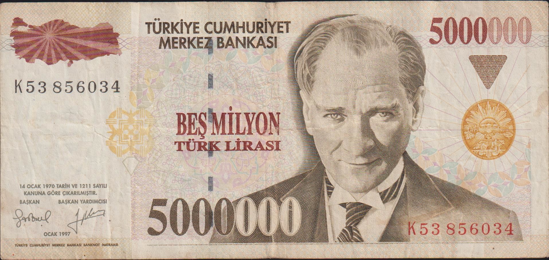 7.Emisyon 5 000 000 Lira K53 856034 Çok Temiz