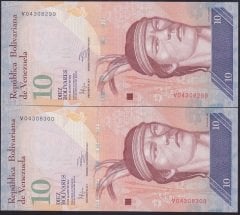 VENEZUELA 10 BOLİVARES 2014 ÇİL SERİ TAKİPLİ 2 ADET 299-300