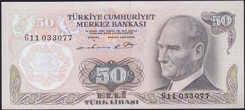 6.Emisyon 1.Tertip 50 Lira G11 033077 Çil