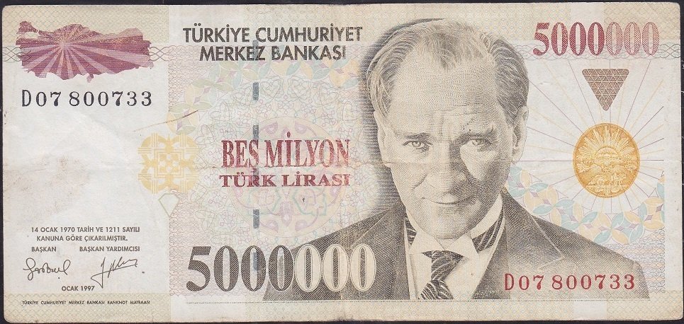 7.Emisyon 5 000 000 Lira D07 800733 Çok Temiz
