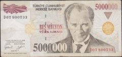 7.Emisyon 5 000 000 Lira D07 800733 Çok Temiz