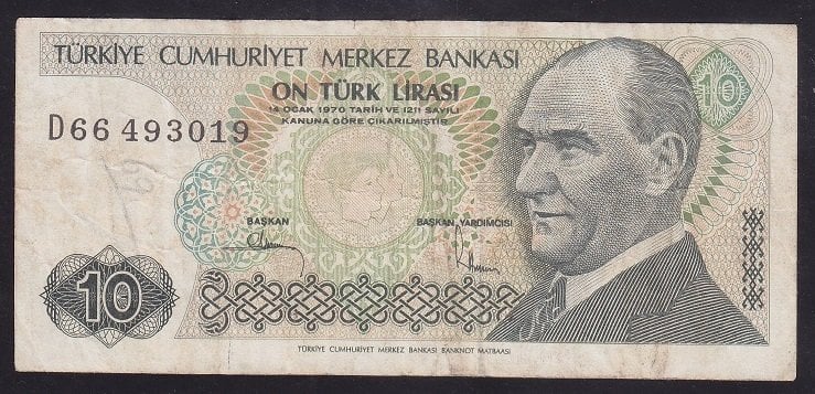 7.EMİSYON 2.TERTİP 10 LİRA D66 493019 TEMİZ eski para mezat