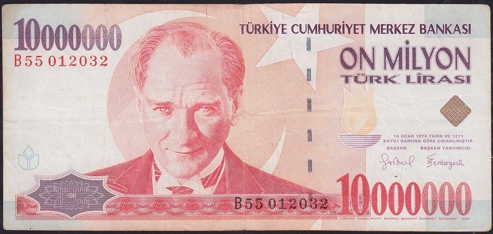 7.Emisyon 10 000 000 Lira B55 012032 Temiz