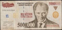 7.Emisyon 5 000 000 Lira K54 631516 Çok Temiz