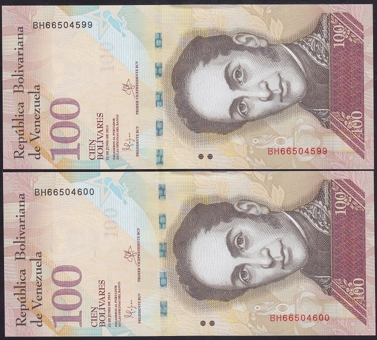 VENEZUELA 100 BOLİVARES 2015 ÇİL 2 ADET SERİ TAKİPLİ 599 -600