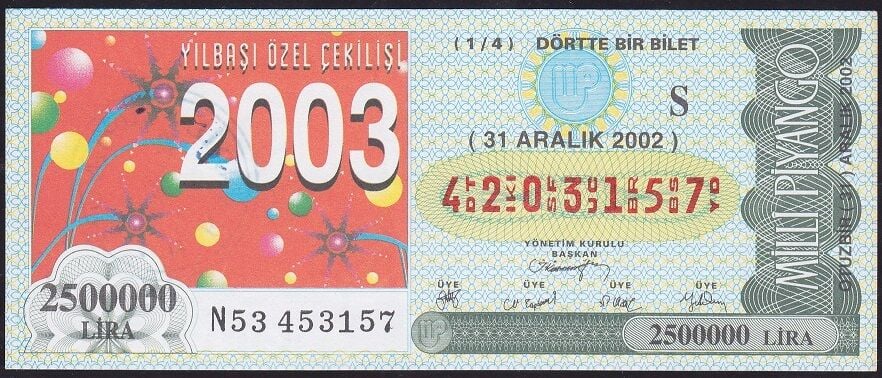 2002 31 Aralık Çeyrek Bilet - S Serisi