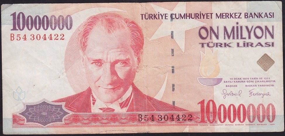 7.Emisyon 10 000 000 Lira B54 304422 Çok Temiz