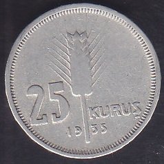 1935 YILI 25 KURUŞ ÇOK TEMİZ GÜMÜŞ