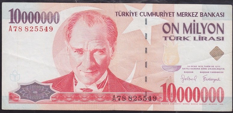 7.EMİSYON 10 000 000 LİRA A78 825549 ÇÇT
