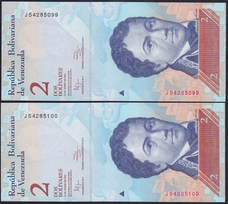 VENEZUELA 2 BOLİVARES 2012 ÇİL SERİ TAKİPLİ 2 ADET 99 -100