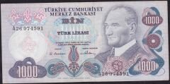 6.Emisyon 1.Tertip 1000 Lira A26 074591 Çok Temiz+