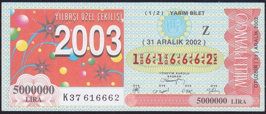 2002 31 Aralık Yarım Bilet - Z Serisi