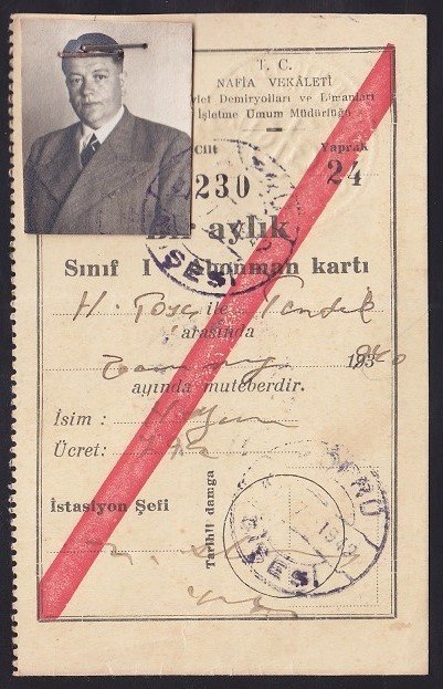 NAFİA VEKALETİ DEMİRYOLLARI VE LİMANLARI ABONMAN KARTI - 1940