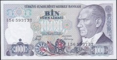7.Emisyon 2.Tertip 1000 Lira I56 593737 Çilaltı Bandrol baskı izi var
