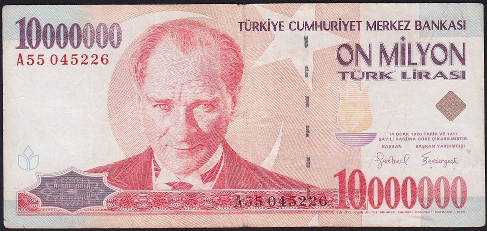 7.Emisyon 10 000 000 Lira A55 045226 Çok Temiz