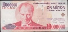 7.Emisyon 10 000 000 Lira A55 045226 Çok Temiz