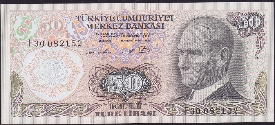 6.Emisyon 1.Tertip 50 Lira F30 082152 Çilaltı Çil