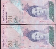 VENEZUELA 20 BOLİVARES 2013 ÇİL SERİ TAKİPLİ 2 ADET 799-800