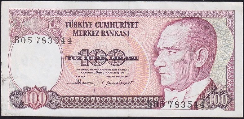 7.Emisyon 1.Tertip 100 Lira B05 783544 Ççt Çilaltı