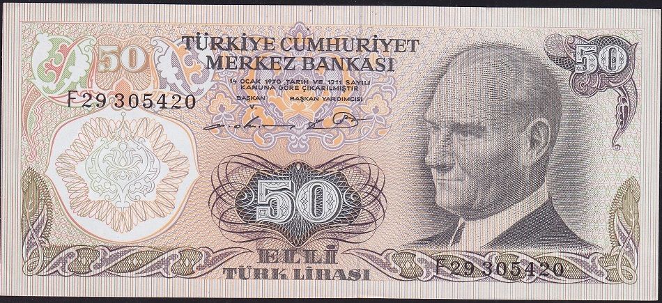 6.Emisyon 1.Tertip 50 Lira F29 305420 Çok Çok Temiz+