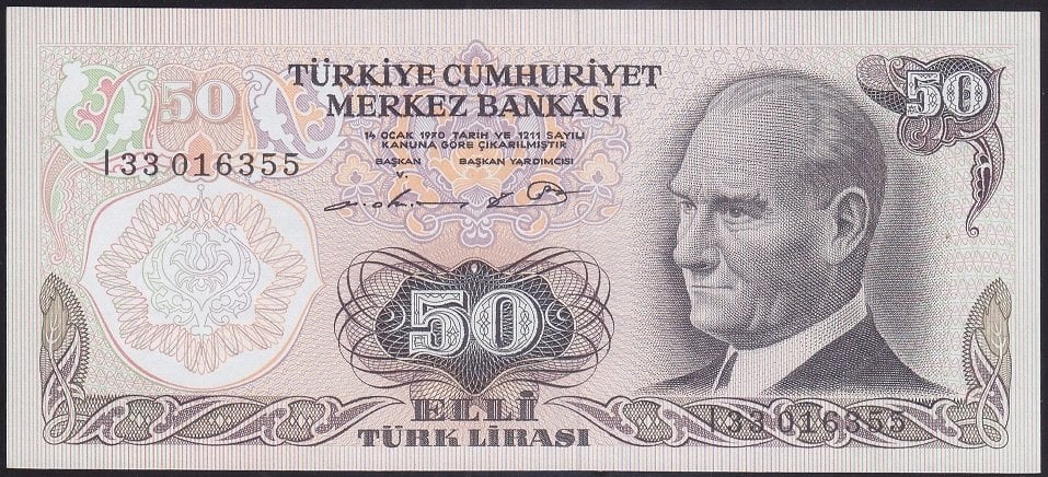 6.EMİSYON 1.TERTİP 50 LİRA I33 016355 ÇİLALTI