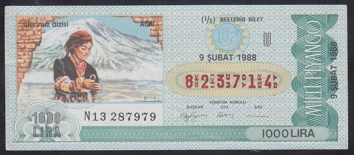 1988 9 ŞUBAT ÇEYREK BİLET U SERİSİ
