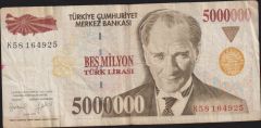7.Emisyon 5 000 000 Lira K58 164925 Çok Temiz