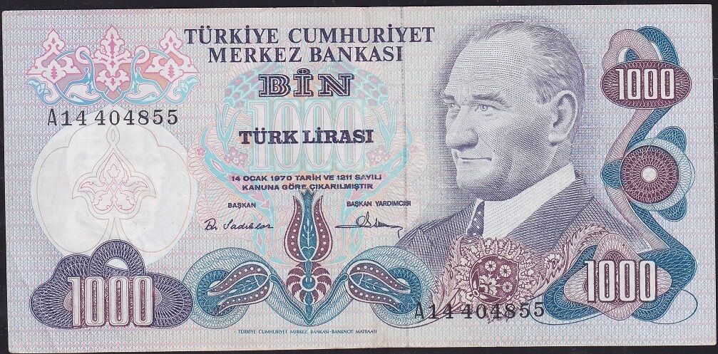 6.Emisyon 1.Tertip 1000 Lira A14 404855 Çok Temiz+