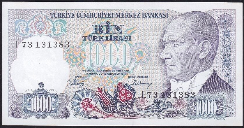 7.Emisyon 2.Tertip 1000 Lira F73 131383 Çil
