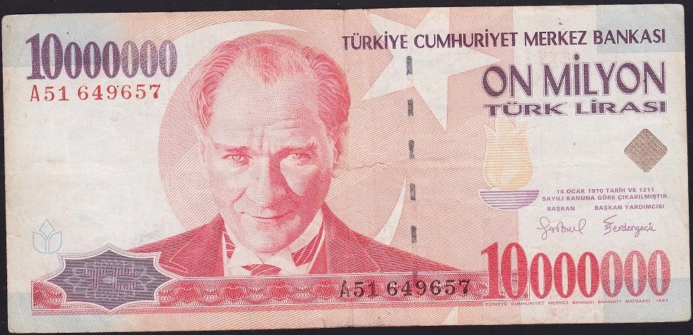 7.Emisyon 10 000 000 Lira A51 649657 Çok Temiz