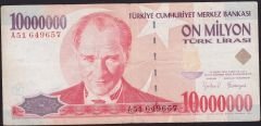 7.Emisyon 10 000 000 Lira A51 649657 Çok Temiz