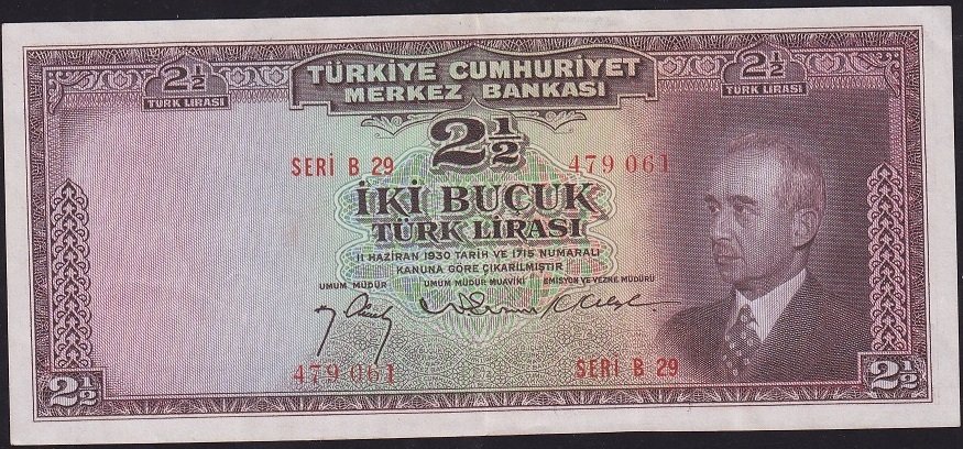 3.Emisyon 2.5 Lira B29 479061 Çok Çok Temiz+