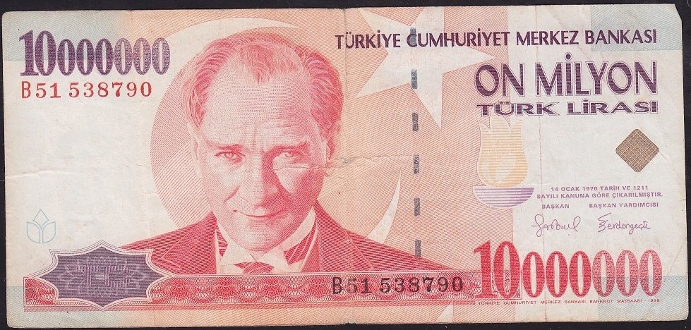 7.Emisyon 10 000 000 Lira B51 538790 Temiz