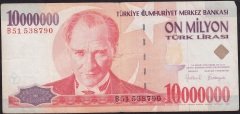 7.Emisyon 10 000 000 Lira B51 538790 Temiz