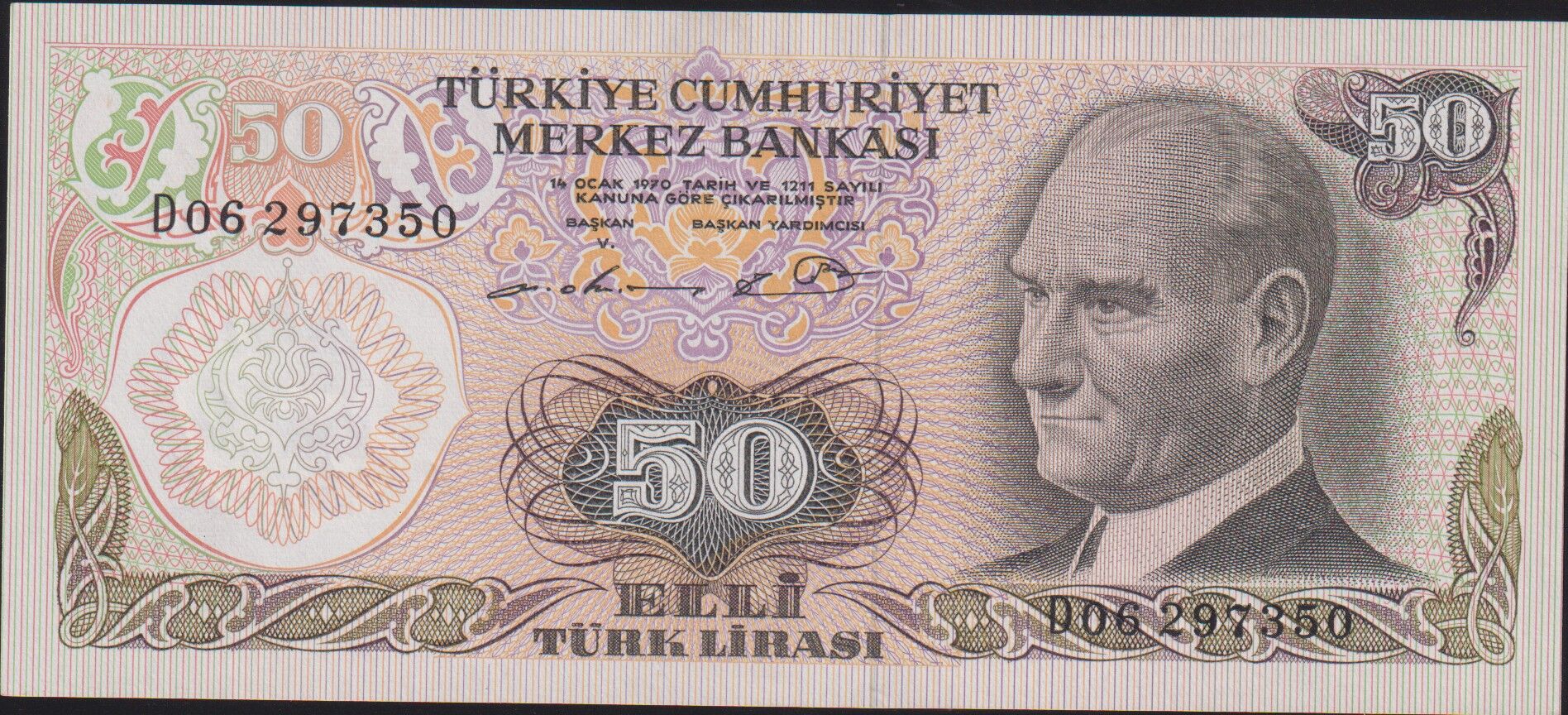 6.Emisyon 1.Tertip 50 Lira D06 297350 Çilaltı