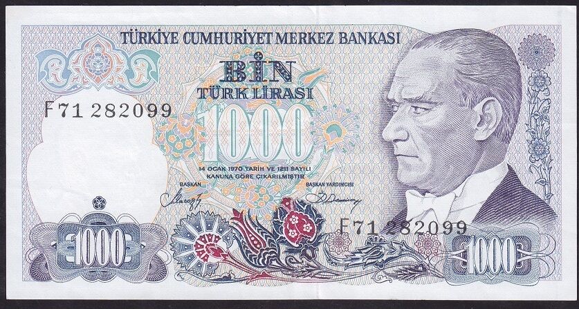 7.Emisyon 2.Tertip 1000 Lira F71 282099 Çok Çok Temiz+