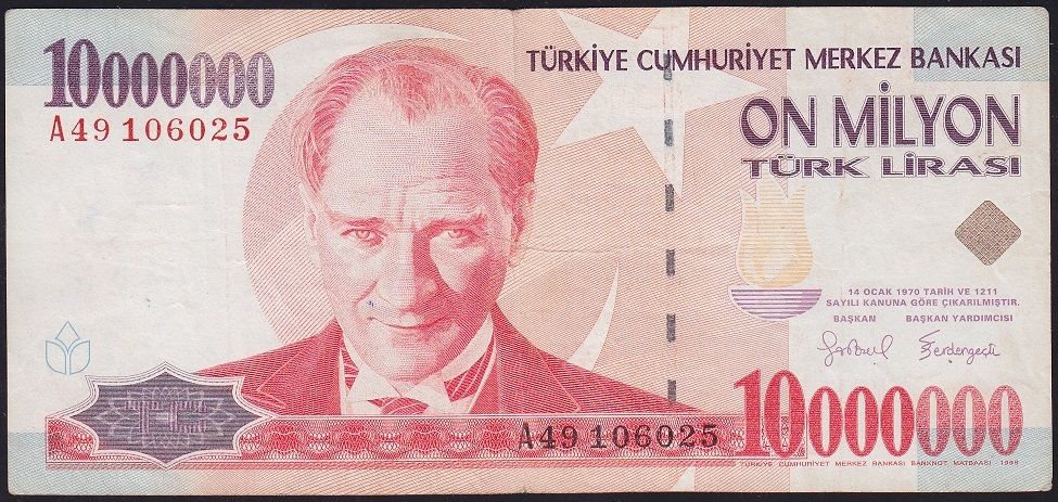 7.Emisyon 10 000 000 Lira A49 106025 Çok Temiz