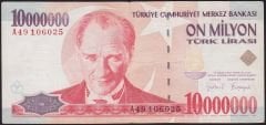 7.Emisyon 10 000 000 Lira A49 106025 Çok Temiz