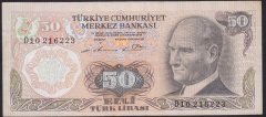 6.EMİSYON 1.TERTİP 50 LİRA D10 216223 ÇOK TEMİZ eski kağıt para fiyatları