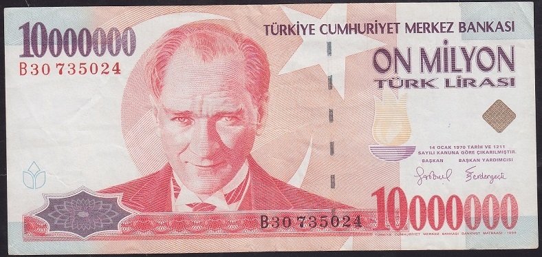 7.EMİSYON 10 000 000 LİRA B30 735024 ÇÇT + değerli eski paralar