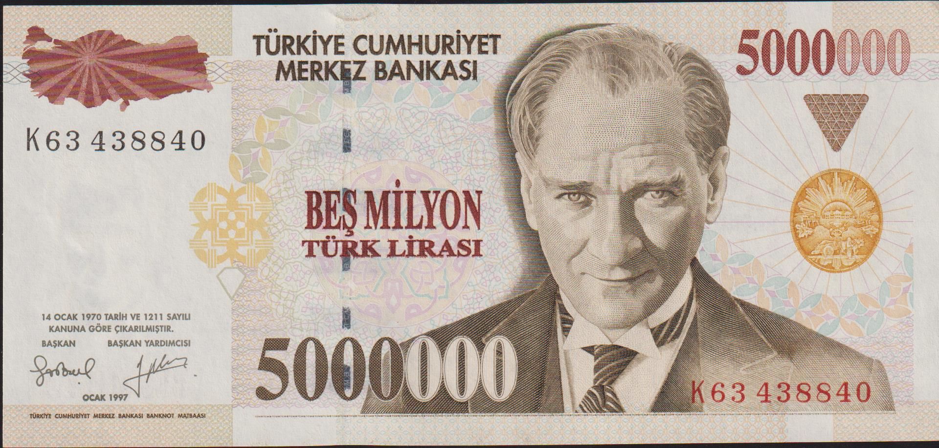 7.Emisyon 5 000 000 Lira K63 438840 Çilaltı Çil