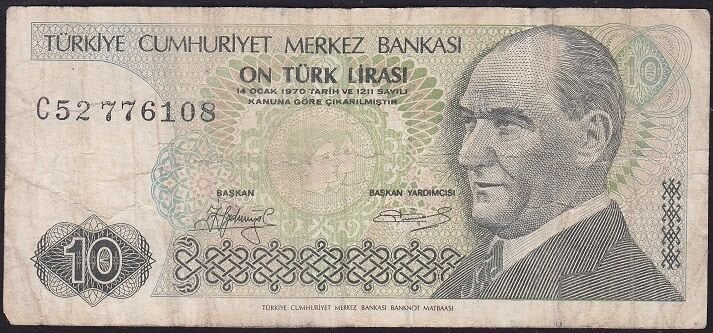 7.Emisyon 1.Tertip 10 Lira C52 776108 Temiz