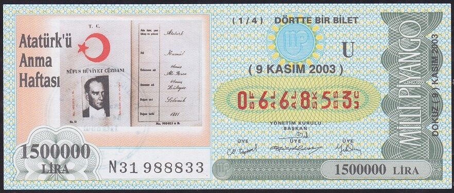 2003 9 Kasım Çeyrek Bilet - U Serisi