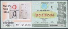 2003 9 Kasım Çeyrek Bilet - U Serisi
