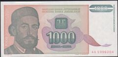 Yugoslavya 1000 Dinar 1994 Çilaltı Çil