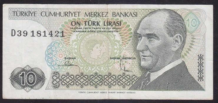 7.EMİSYON 2.TERTİP 10 LİRA D39 181421 ÇOK TEMİZ