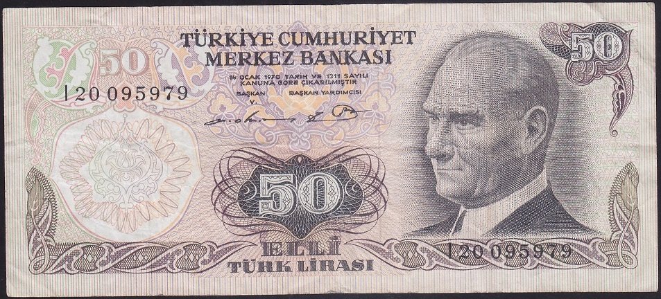 6.EMİSYON 1.TERTİP 50 LİRA I20 095979 ÇOK TEMİZ
