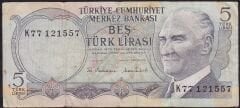 6.Emisyon 2.Tertip 5 Lira K77 121557 Çok Temiz