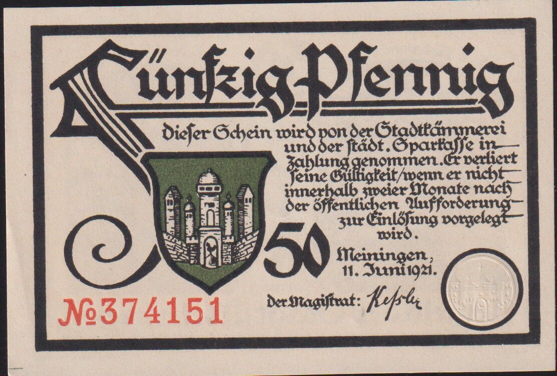 Almanya 50 Pfennig Notgeld 1921 Çil Filigranlı